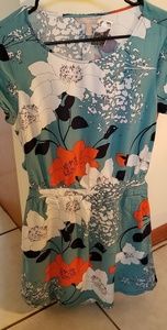 Teal flower, open back dress
